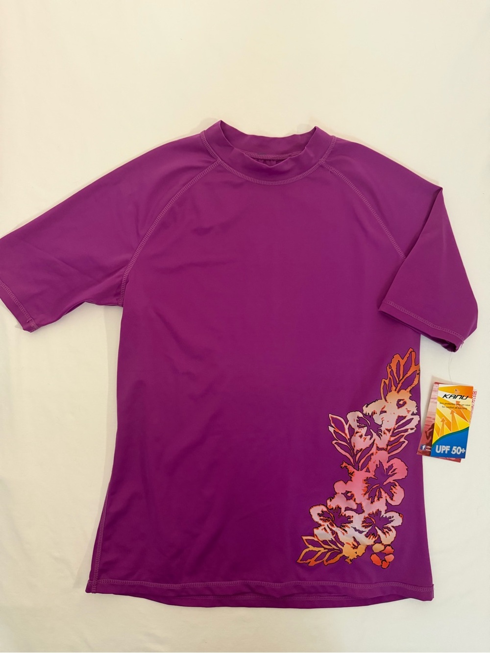 Kanu Surf Woman's Lg Purple Floral Short-Sleeve Rash Guard